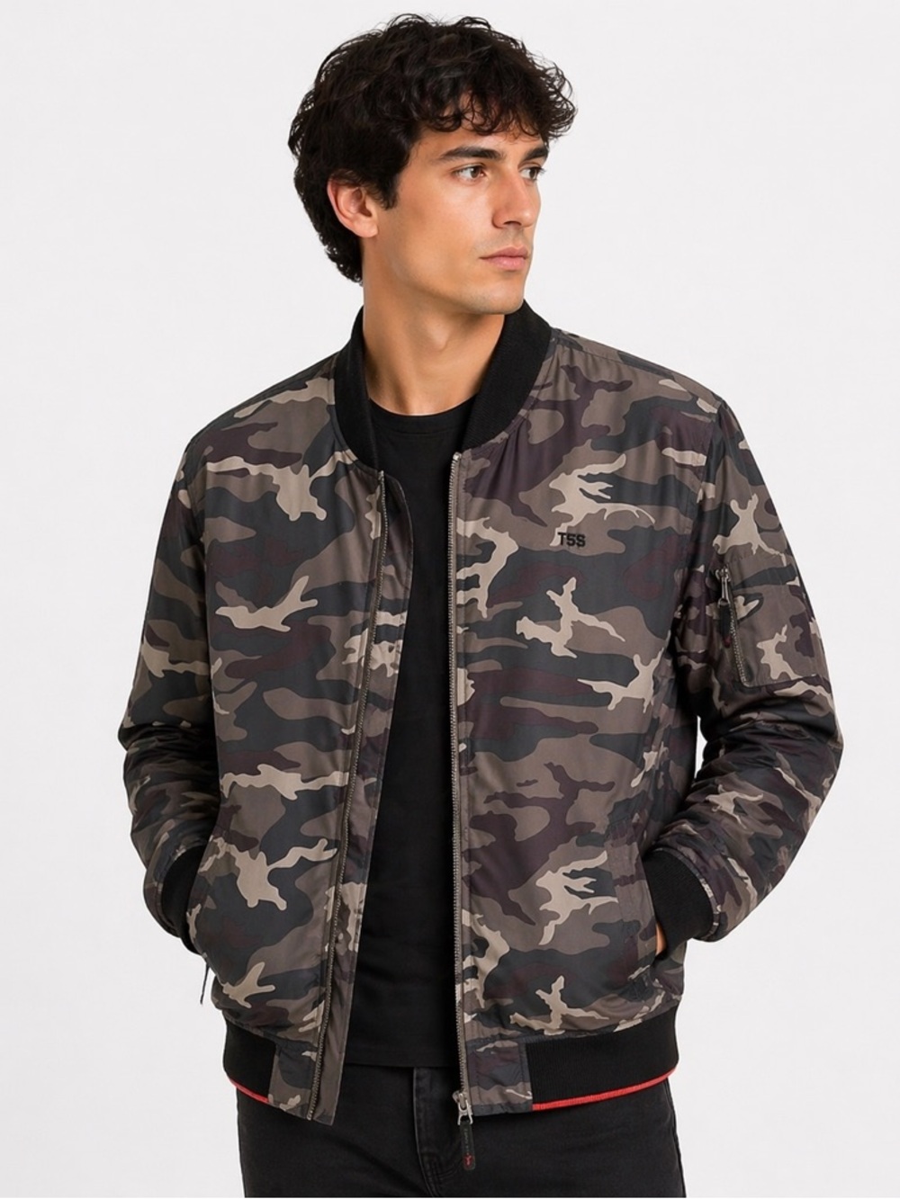 Triple Five Soul Men's Gray Camouflage Bomber Jacket